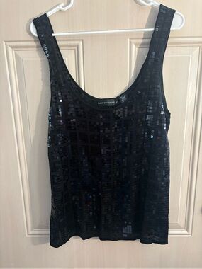 Dana Buchman Black Sequin Scoop Neck Tank Women’s LARGE Party Festival Whimsy